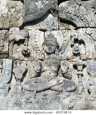 Obrazu Buddy w kompleksie Buddyjski Candi Sewu, Jawa, Indonezja