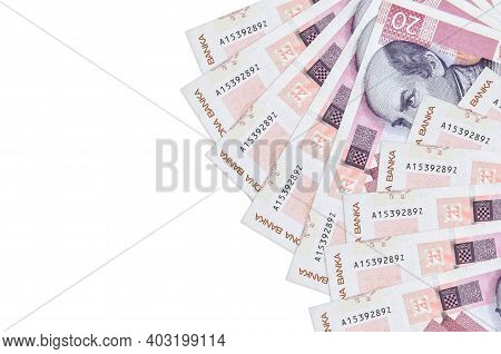 20 Croatian Kuna Bills Lies Isolated On White Background With Copy Space. Rich Life Conceptual Backg
