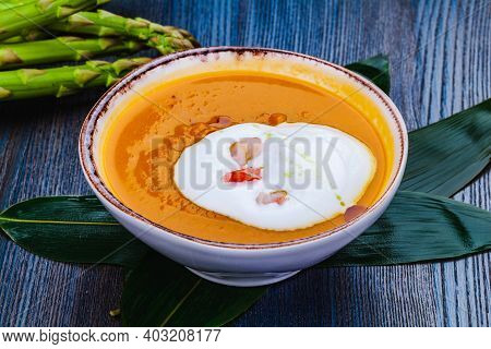 Creamy Crab Bisque. Seafood Soup With Crab Meat.