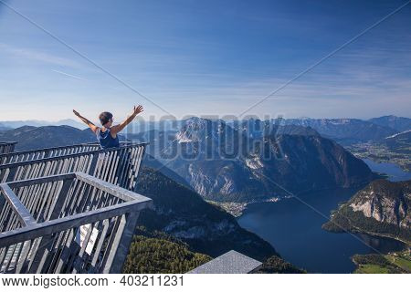 Stunning View From The Five Fingers Observation Platform Of The Salzkammergut Region. Top Of The Kri