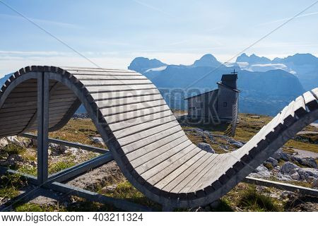 Stunning View From The Five Fingers Observation Platform Of The Salzkammergut Region. Top Of The Kri