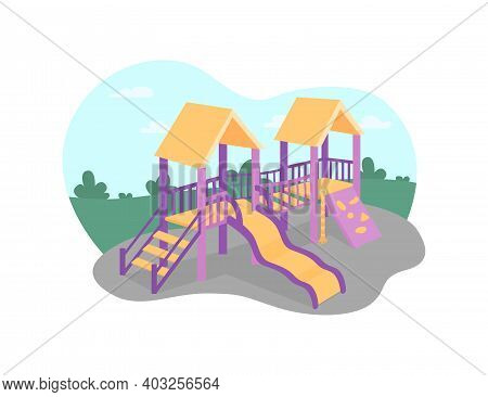 Outdoors Playground 2d Vector Web Banner, Poster. Park For Recreation. Kindergarten Outside Area Fla