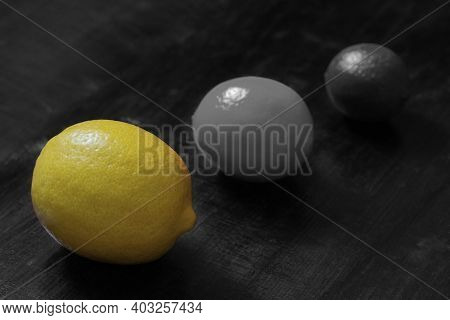 Trendy Color Of The Year 2021 Illuminating Yellow And Ultimate Grey. Juicy Ripe Lemon, Citrus Meyeri