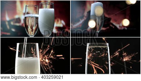 Pouring Champagne Into A Glass. Concept: New Year, Love, Holidays Party