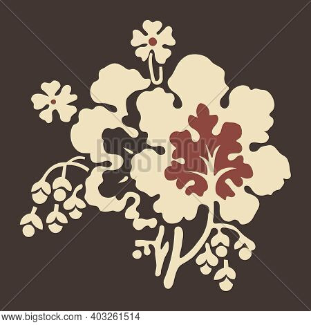 Element For Floral Pattern (leaves, Flower, Brach) In The Eclectic Style Of The Late 19th Century