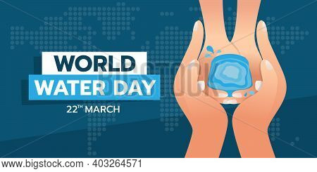 Wolrd Water Day Banner With Adult And Child Hands Holding Water On Dot World Map Texture Background 