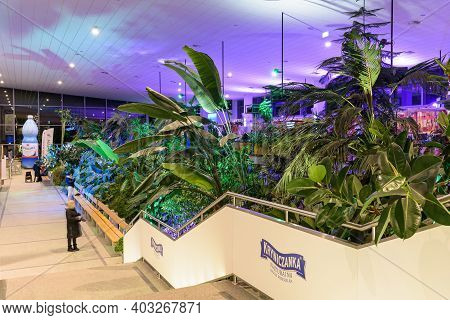 Krynica Zdroj, Poland - January 26, 2020: People Visit The Main Pump Room In Krynica Zdroj, Famous S