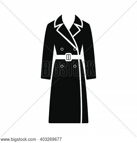 Business Woman Trench Icon. Black Glyph Design. Vector Illustration.