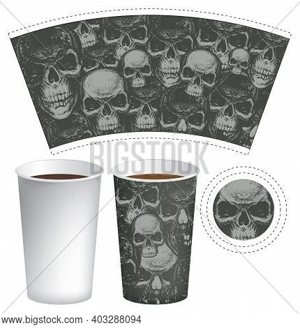 Vector Template Of A Paper Cup For Hot Drinks. Disposable Cup For Tea And Coffee With Abstract Gloom