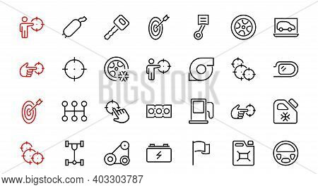 Auto Parts Set Of Icons Related Vector Line Icons. Contains Icons Such As Parts, Oil, Diagnostics, T