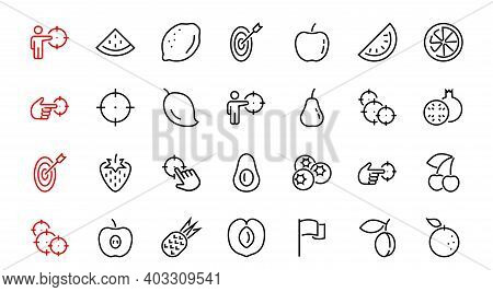 Fruit Icon Set, Vector Lines, Contains Icons Such As Apple, Banana, Cherry, Lemon, Watermelon, Avoca