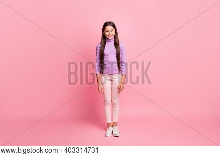 Full Length Body Size View Of Her She Nice Attractive Pretty Charming Cheerful Cheery Teen Long-hair