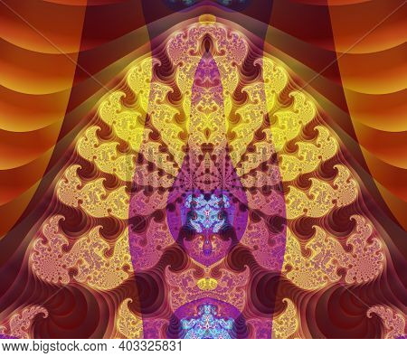 Computer Generated Abstract Colorful Fractal Artwork Immaging The Peacock Tail