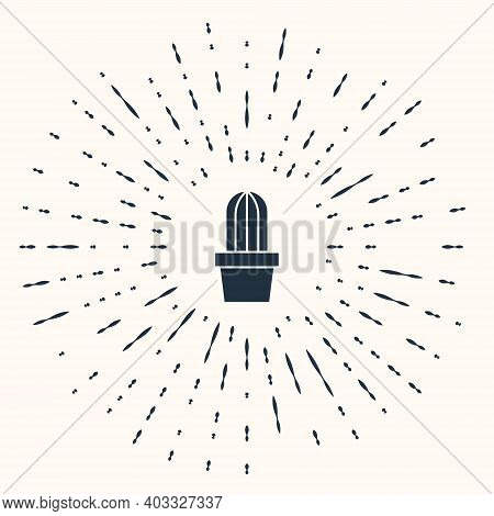 Grey Cactus And Succulent In Pot Icon Isolated On Beige Background. Plant Growing In A Pot. Potted P