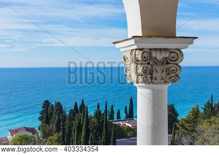 Sea View From The Balcony Of Bandoned Building Of The Soviet Sanatorium Georgia In Gagra, Abkhazia