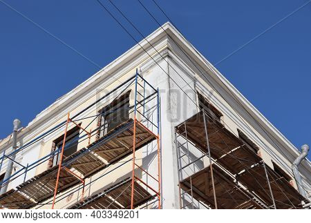 Building Repair. Windowless Building During Renovation. Architecture