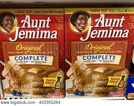Forest Lake, Minnesota - December 22, 2020: Aunt Jemima Original Complete Pancake Mix Batter On Disp
