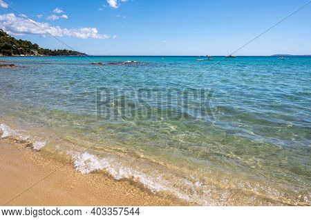 Summer Vacation On French Riviera, Crystal Clear Azure Blue Water Of  Mediterranean Sea In Saint Cla