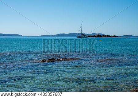 Summer Vacation On French Riviera, Crystal Clear Azure Blue Water Of  Mediterranean Sea, White Sandy