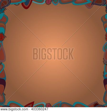 Seamless Pattern. Vector Illustration. Doodle Frame. Illustration In Blue, Orange And Yellow Colors.