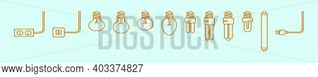 Set Of Light Blub Cartoon Icon Design Template With Various Models. Modern Vector Illustration Isola