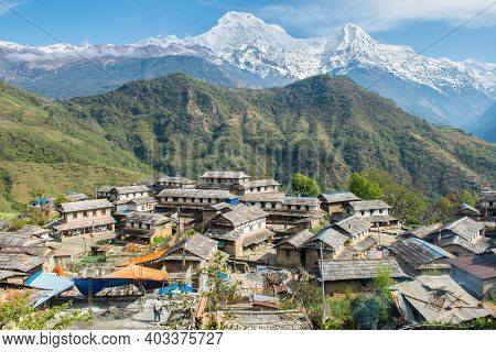 View Of Annapurna Range Includes Annapurna South And Mt.himchuli View From Ghandruk Village In North