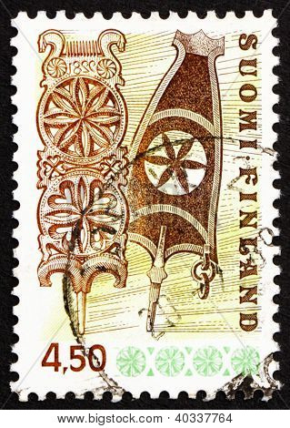 Postage stamp Finland 1976 Carved Wooden Distaffs
