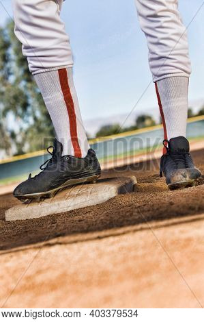 Cropped photo of Baseball Player Standing on Base