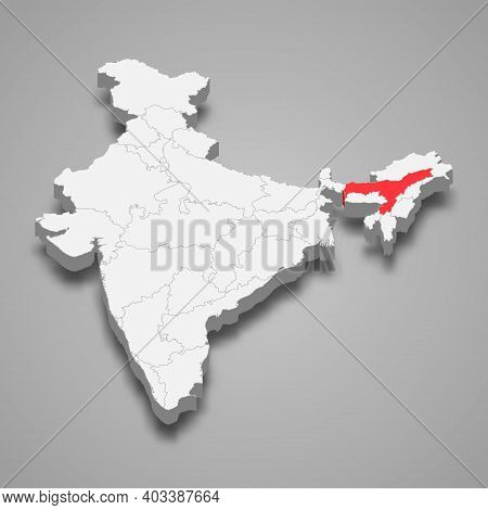 Assam State Location Within India 3d Isometric Map