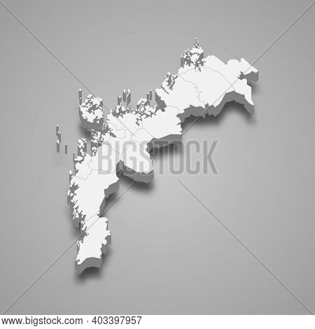 3d Isometric Map Of Ostrobothnia Is A Region Of Finland, Vector Illustration