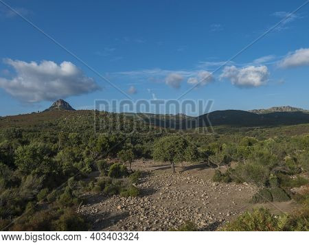 Idyllic Rural Landscape With View Of Limestone Mountain Monte Oseli, Green Forest, Trees And Hills I