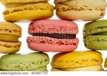 Macaron. Traditional French Colorful Macarons Close Up Asbackground, Macro