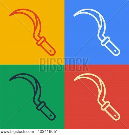 Pop Art Line Sickle Icon Isolated On Color Background. Reaping Hook Sign. Vector
