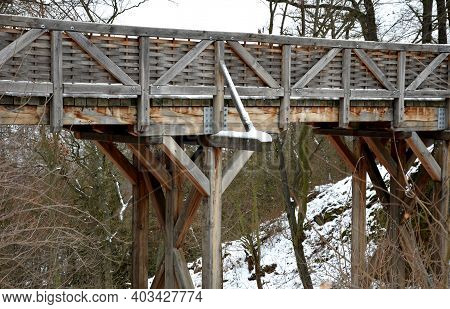 Medieval Oak Wood, Bolted. A Bridge Over A Moat Built According To A Period Model. Wooden Bridges Co