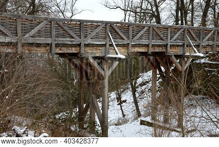 Medieval Oak Wood, Bolted. A Bridge Over A Moat Built According To A Period Model. Wooden Bridges Co