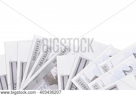 2 Estonian Kroon Bills Lies On Bottom Side Of Screen Isolated On White Background With Copy Space. B