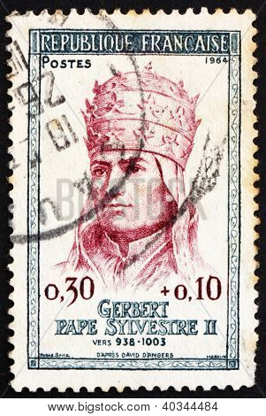 Poštovní známka Francie 1964 papež Silvestr II, Gerbert