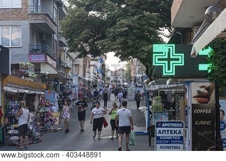 Bulgaria, Sozopol - 2018, August 30: Vacationers On The Street Of The City. Stock Photo.