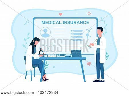 Male And Female Doctors In White Robes Making Tests For Health Insurance. Man And Woman Examine File