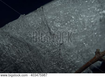 Ice Closeup In Thuringia At Winter 2021 In The Night