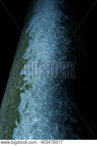 Ice Closeup In Thuringia At Winter 2021 In The Night