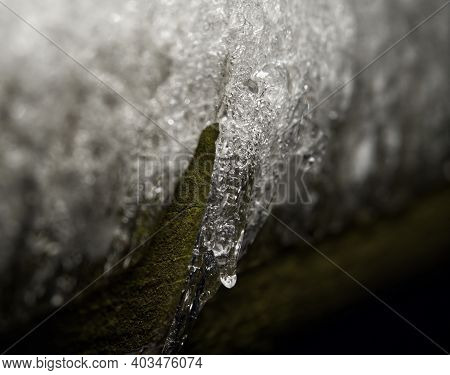 Ice Closeup In Thuringia At Winter 2021 In The Night