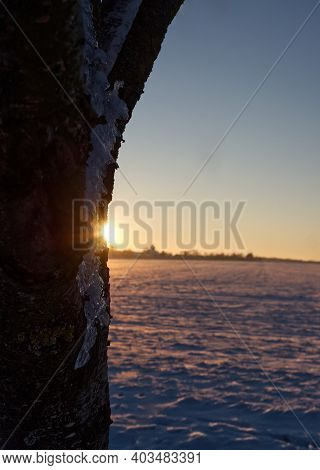 Sunset In Thuringia With Snow At Krippendorf In Winter