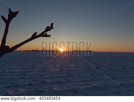 Sunset In Thuringia With Snow At Krippendorf In Winter