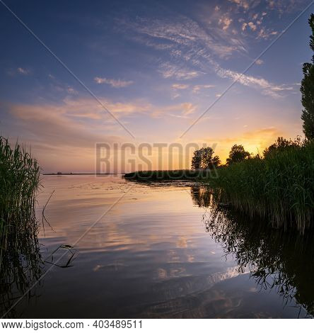 Dnipro River Summer Sunset Twilight Landscape, Ukraine