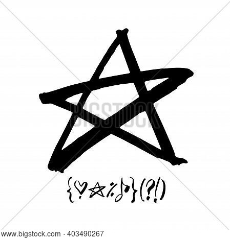 Star. Hand Drawn Paint Object For Design Use. Abstract Brush Drawing. Vector Art Illustration Grunge