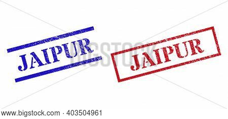 Grunge Jaipur Rubber Stamps In Red And Blue Colors. Stamps Have Distress Style. Vector Rubber Imitat