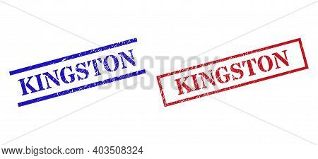 Grunge Kingston Rubber Stamps In Red And Blue Colors. Seals Have Rubber Texture. Vector Rubber Imita