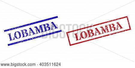 Grunge Lobamba Rubber Stamps In Red And Blue Colors. Seals Have Rubber Style. Vector Rubber Imitatio