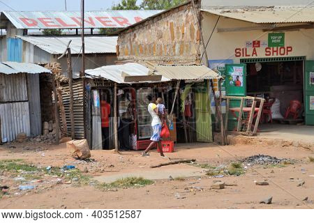Mombasa - Kenya, Africa: January 21, 2018: Small Slums Of Mombasa. Traveling To Mombasa. Kenya, Afri